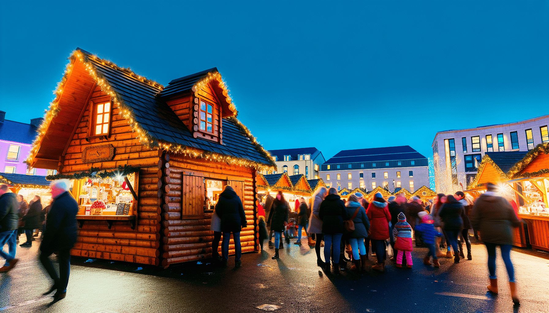 A traditional wooden chalet at Galway Christmas Market