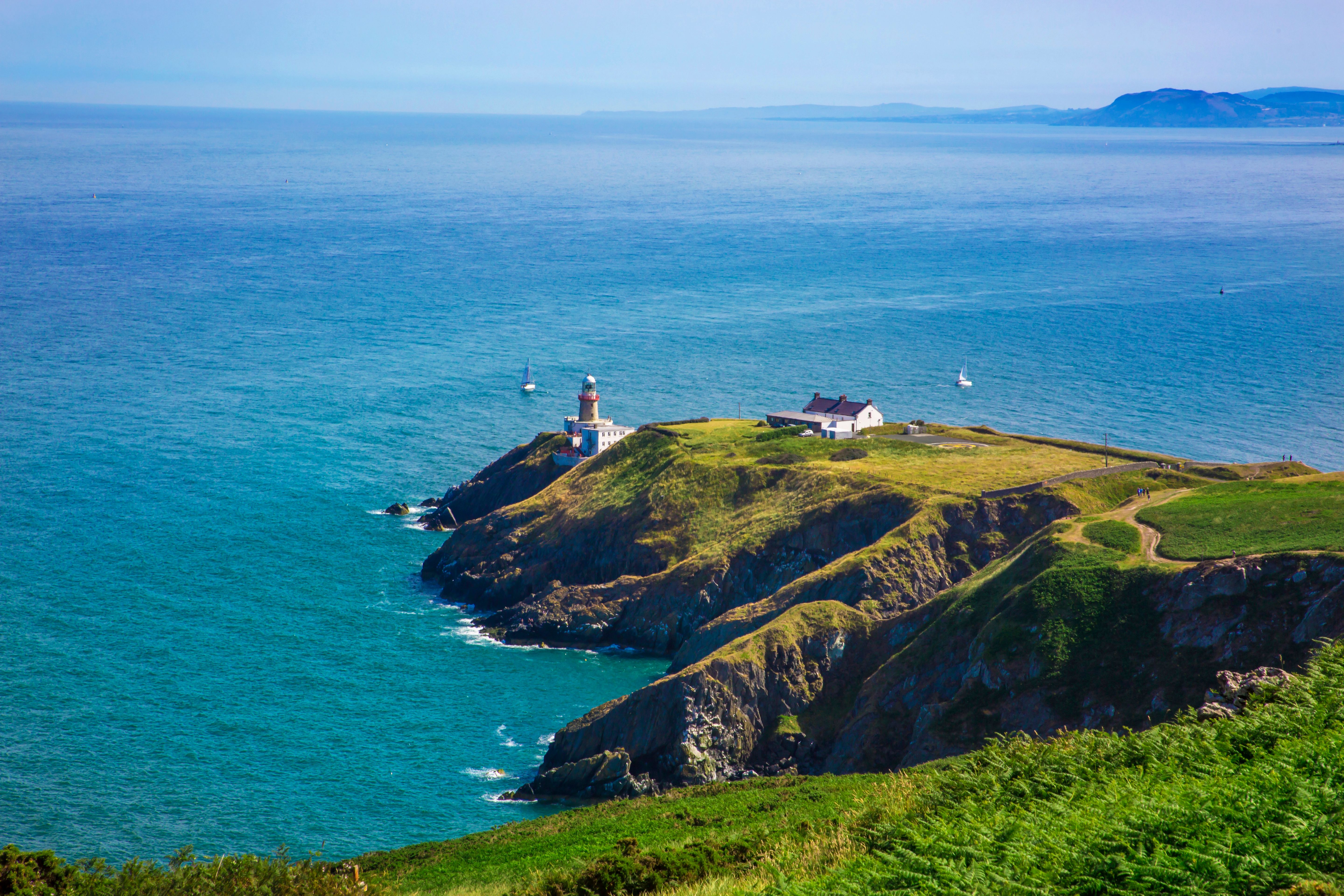 An aerial view of Howth Head with Baily Lighthouse, Dublin, Ireland