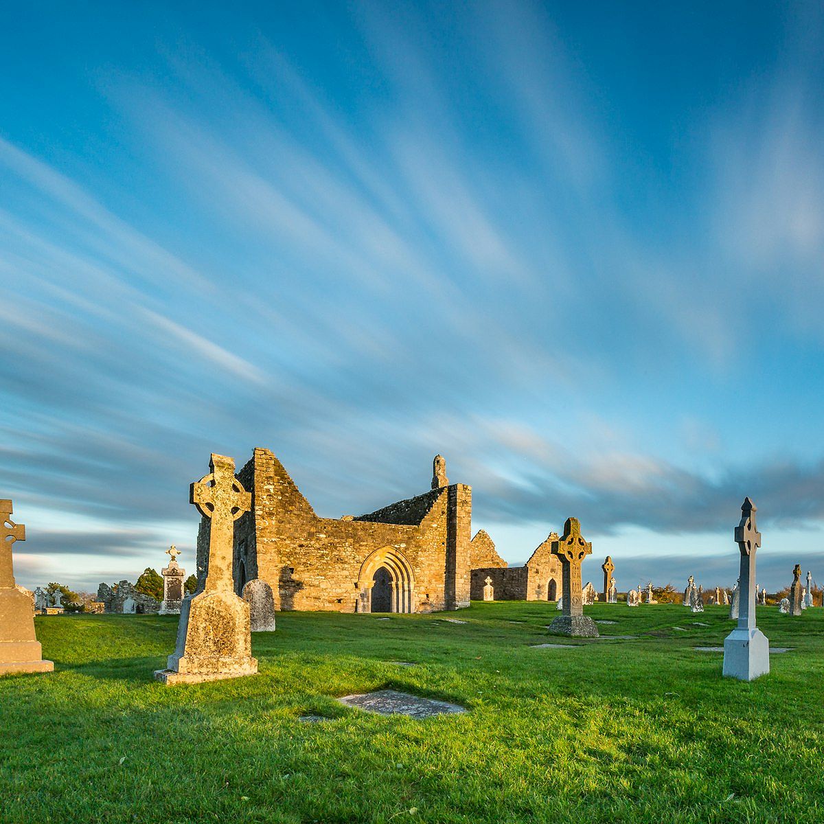 Clonmacnoise Monastery in evening light