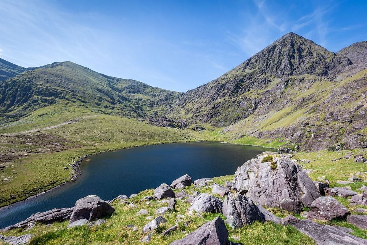 Coomloughra Lough looking up at Carrauntoohil