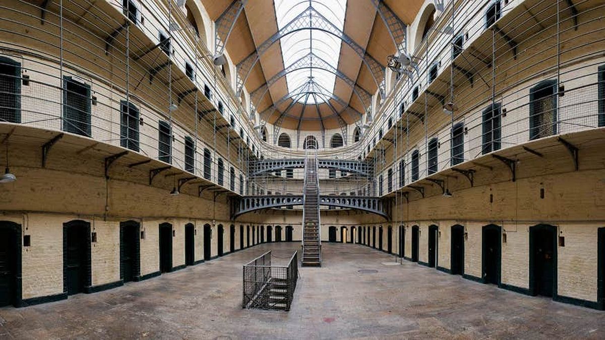 Interior shot of the main stairs in Kilmainham Gaol in Dublin