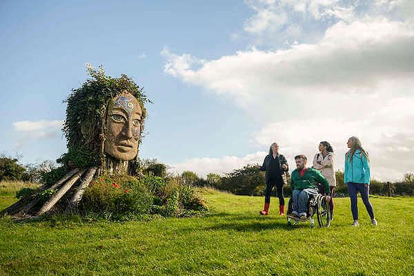 Large face mask in a field at the Hill of Uisneach